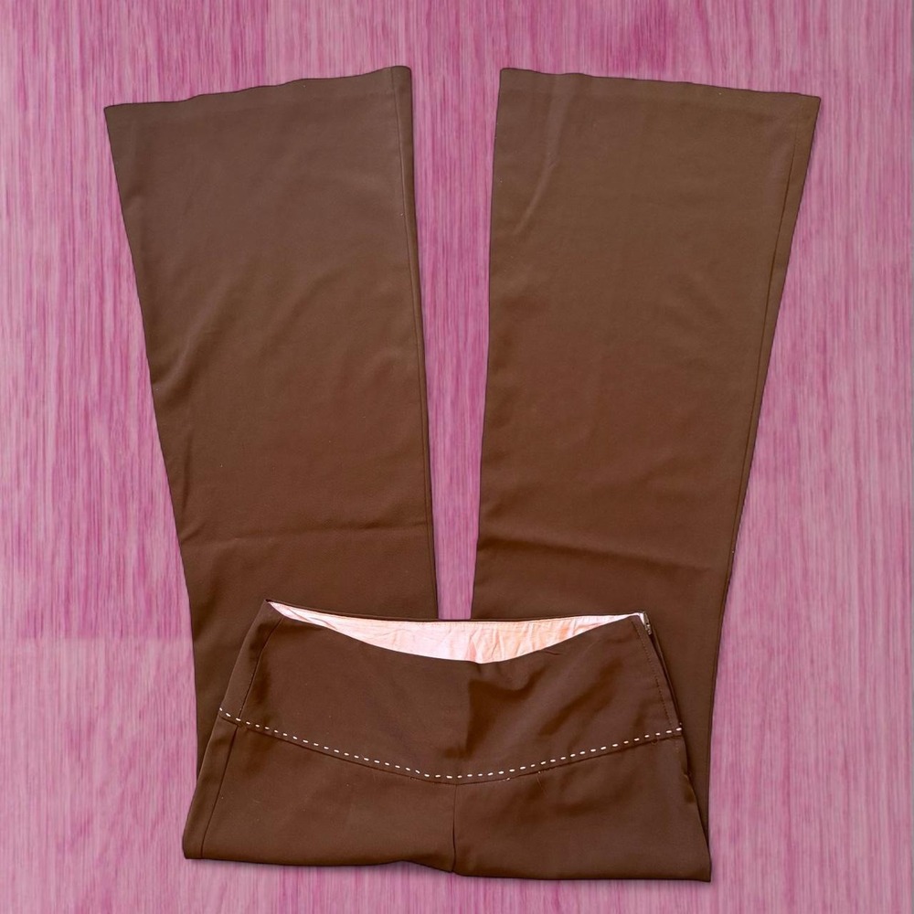 brown and light pink y2k lowrise super flared pants